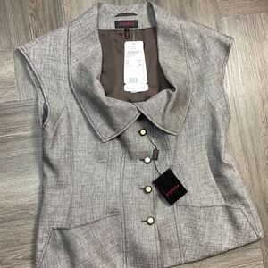 Escada Blazer Vest Womens 46 14 Gray Linen Wool Blend Sleeveless Notched Lapel